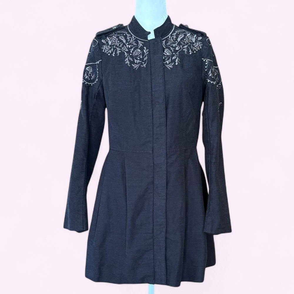Free People Gray Embroidered Military Coat Size 6